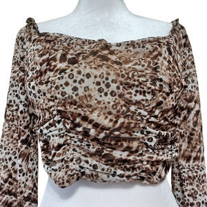 Almost Famous Long Sleeve Rouched Print Top Size L